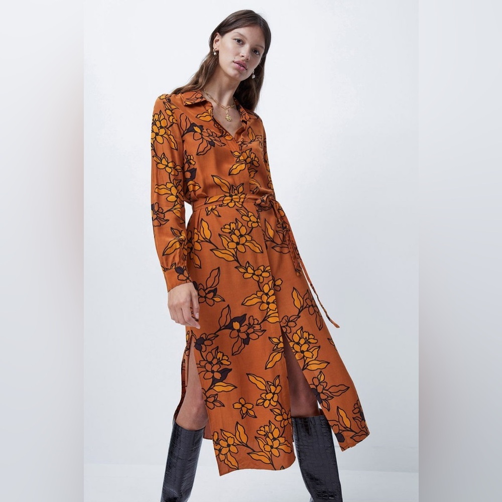 French Connection Orange Floral Long Sleeve Dress